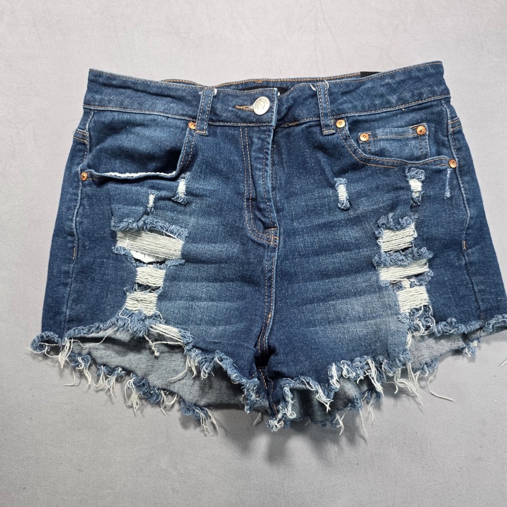 Almost Famous Distressed Denim Shorts Dark Wash Cut-Off High Rise Size 9